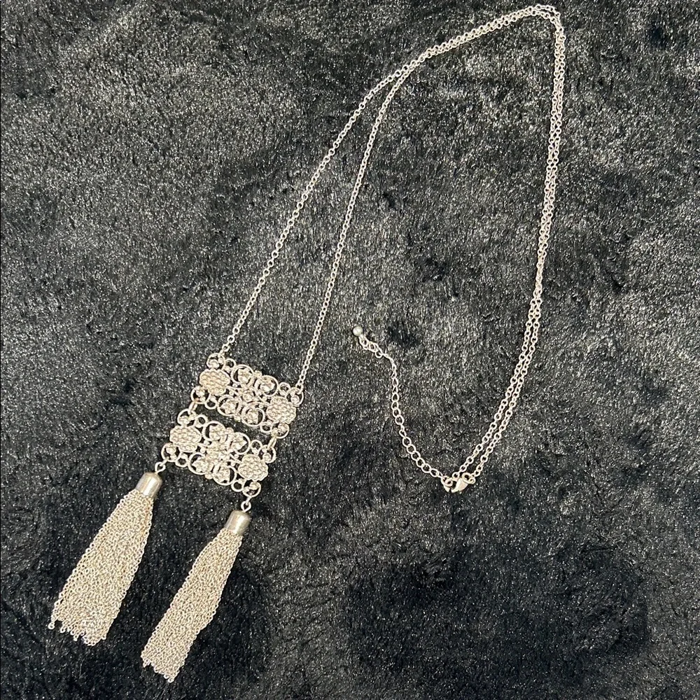 Vintage Silver Filigree Tassel Pendant Necklace - 36” with 3” extender